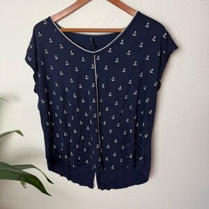 Navy Anchor Print Top